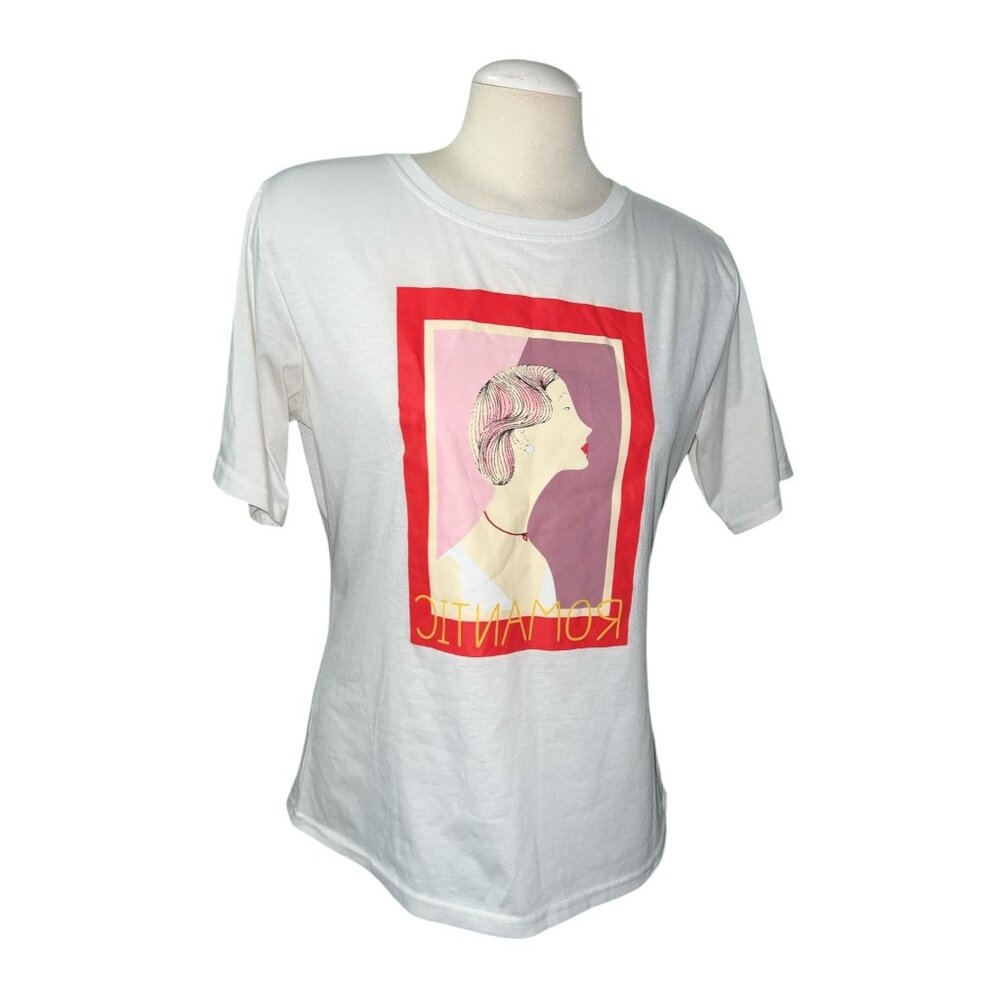 Shein Romantic Graphic White Short-Sleeve T-Shirt For Women - Size XL